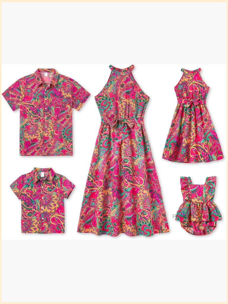Halter Neck Sleeveless A-Line Summer Dress Polyester Blend Family Matching